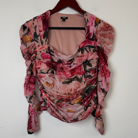 Express Floral Blouse in Pink and Red Sz M - Picture 3 of 9